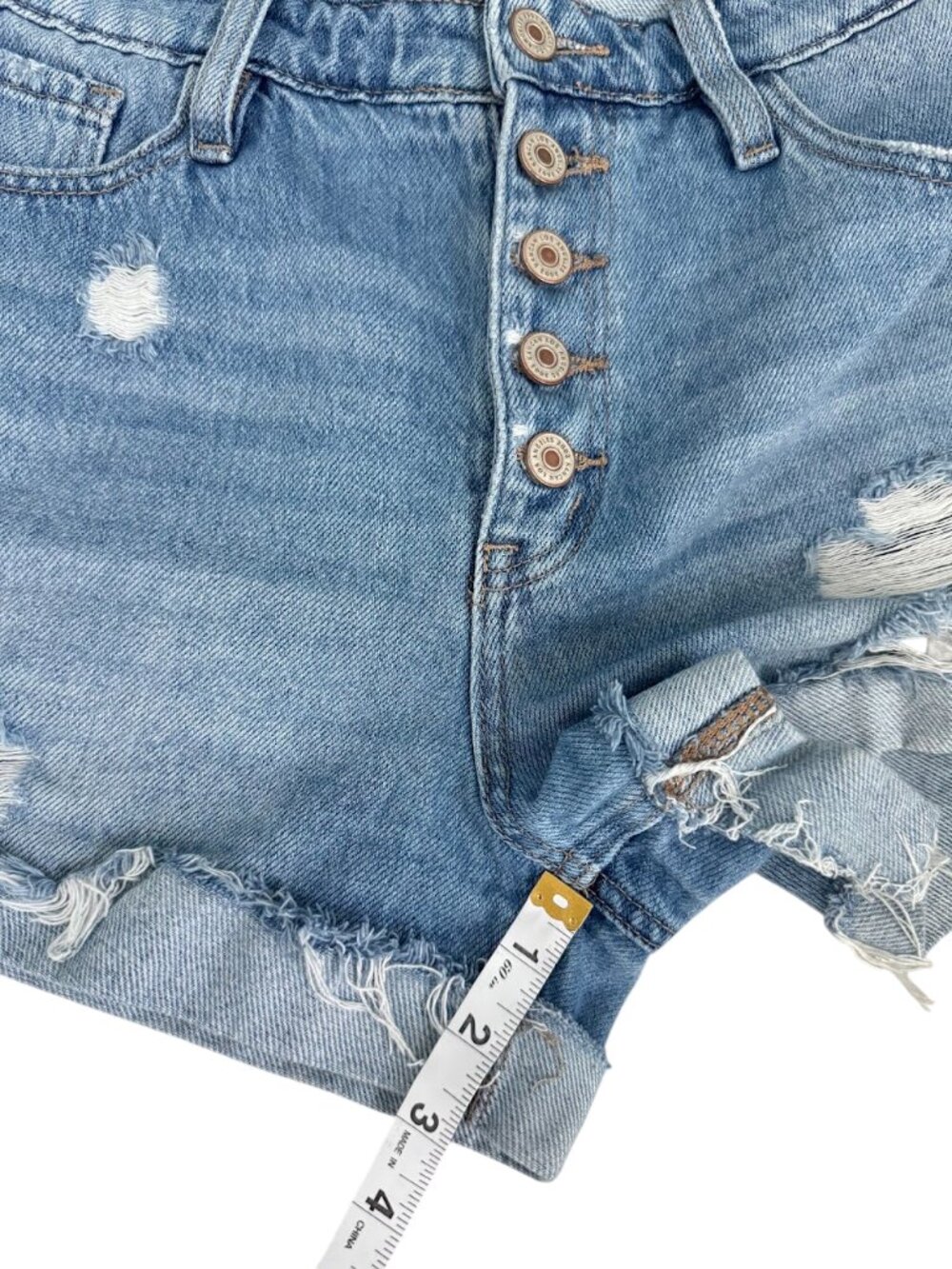 KanCan Distressed Denim Shorts Size 9 Button Fly High Rise Cuffed Cutoff - Picture 7 of 9